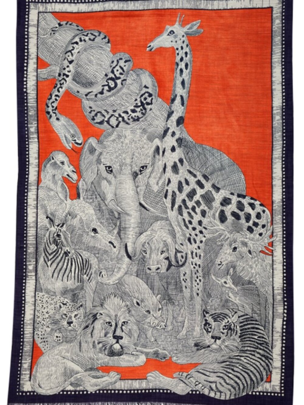 NWOT Inouitoosh Wool Scarf Safari African Animals Elephant Lion Giraffe Zebra